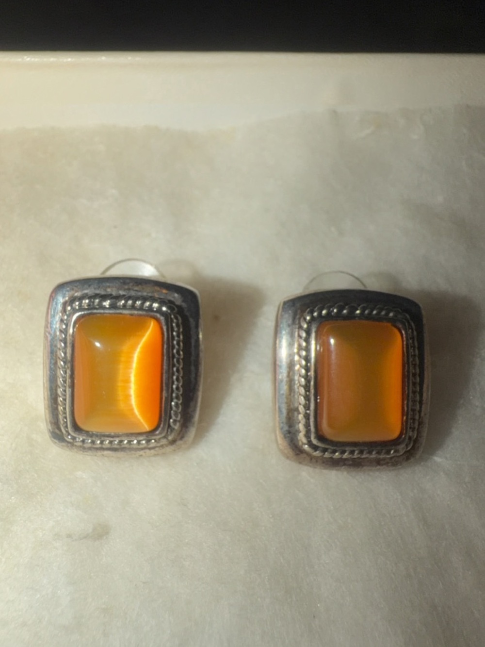 Silver Tone Orange Stud Earrings
